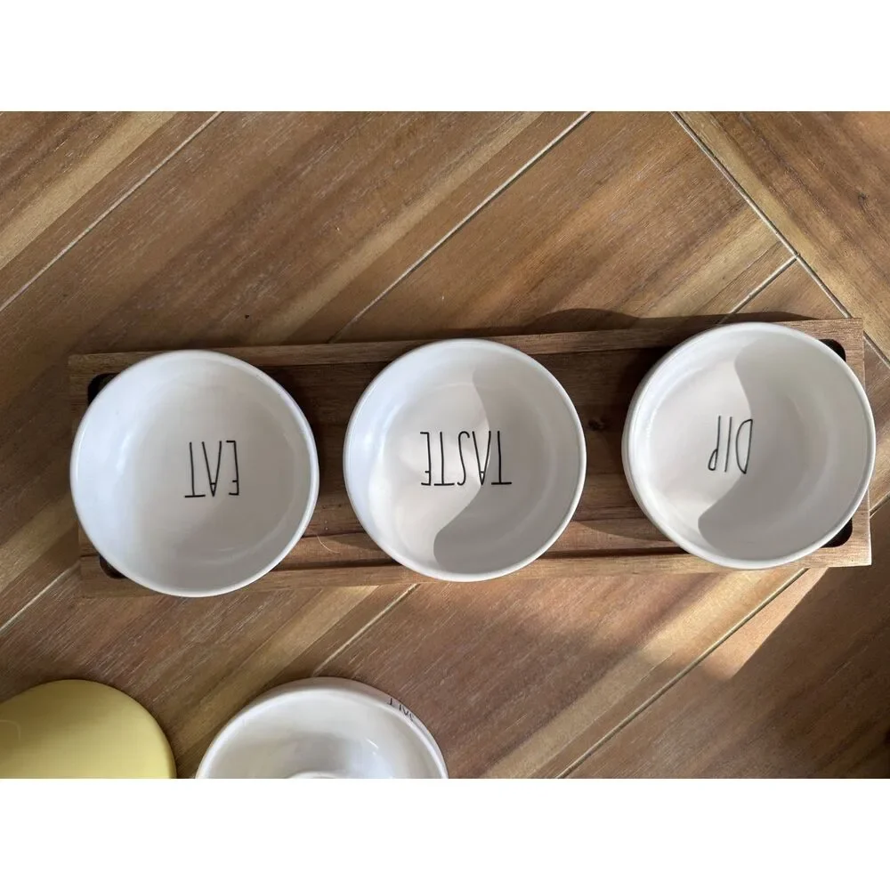 Rae Dunn DIP TASTE EAT 3 Bowl Serving Set White Ceramic Appetizer Bowls